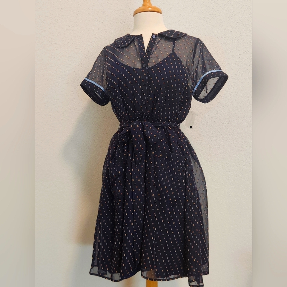 Modcloth Navy Sheer Polka Dot Mini Dress